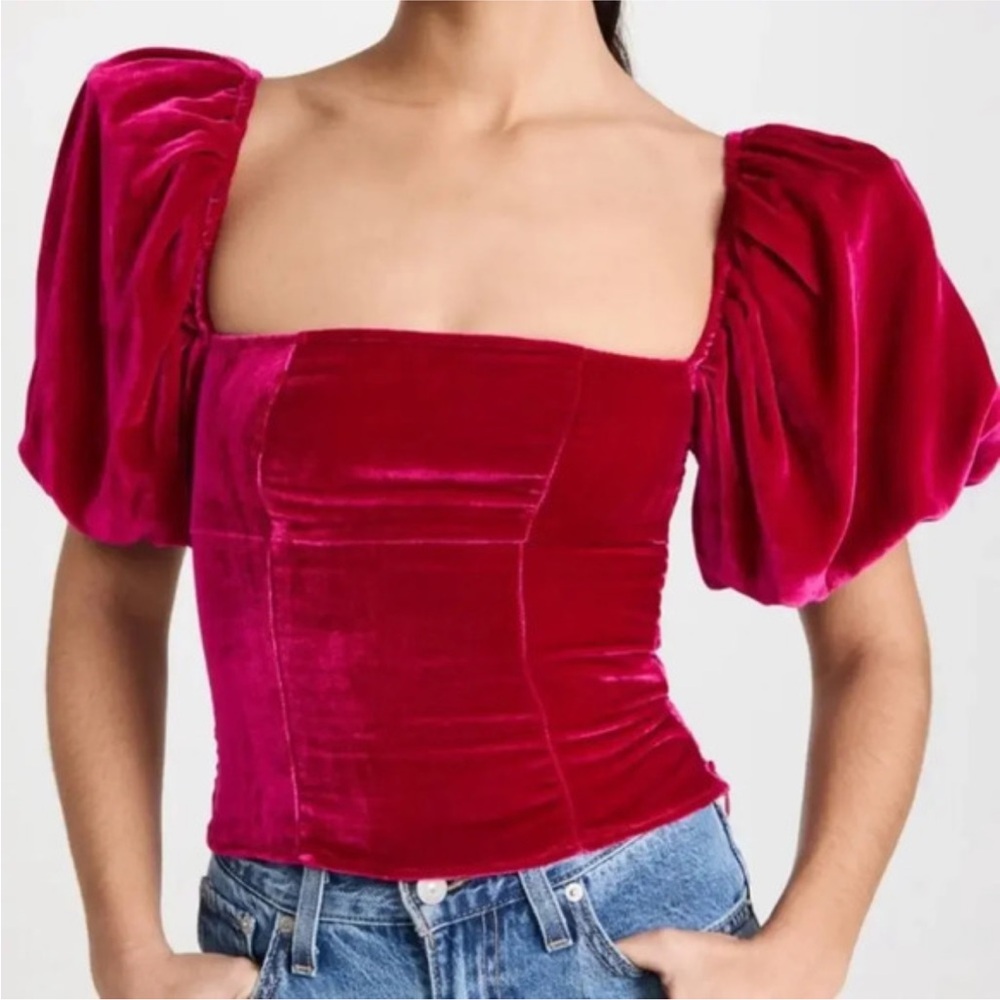 Reformation Luca Velvet Top in Rhubarb